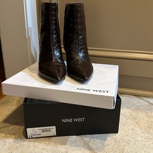 Nine West Fhayla Pointy Toe Booties. Gorgeous brown embossed croco booties.